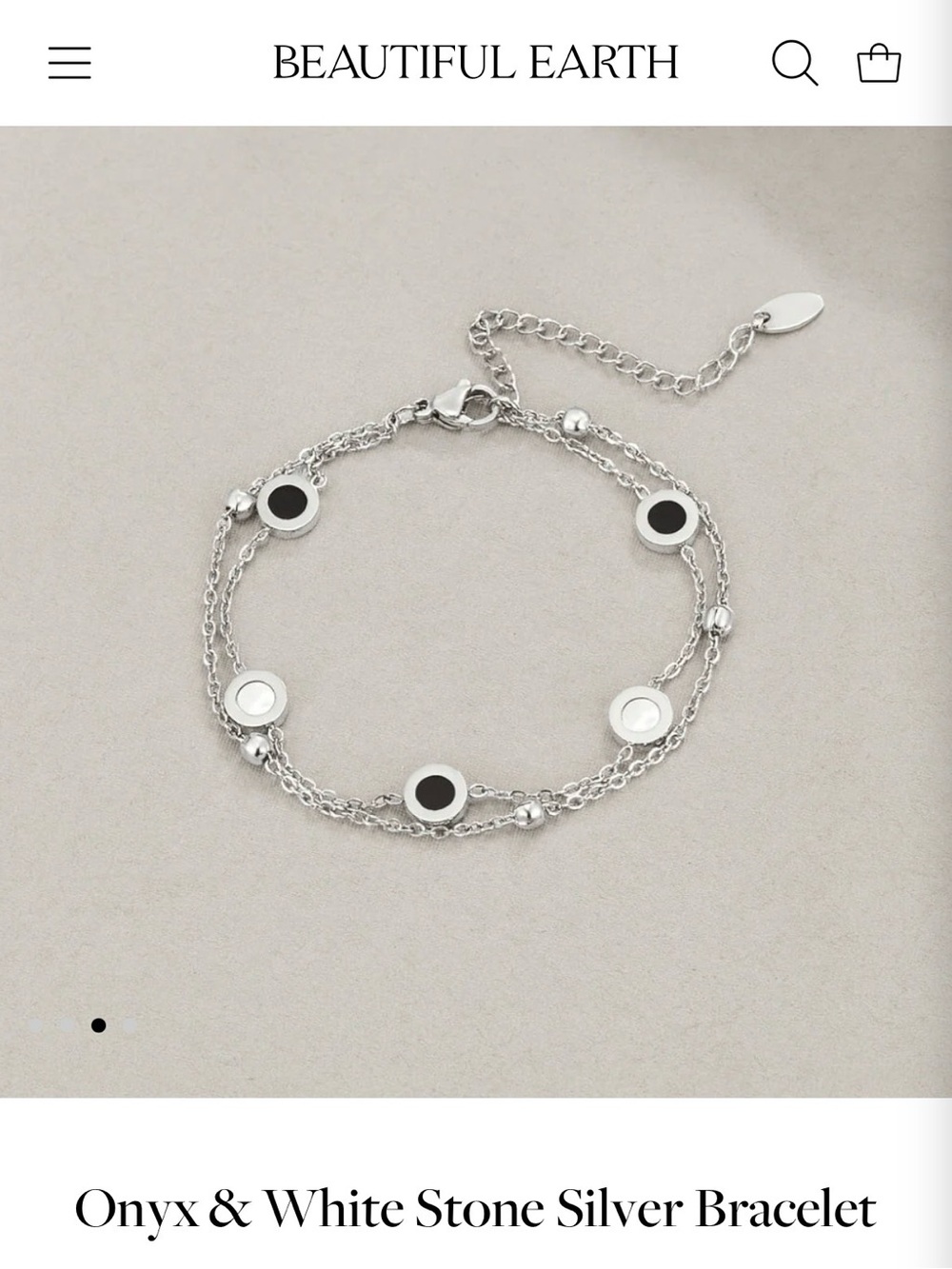Silver Double-Chain Bracelet with Black Onyx and White Stones